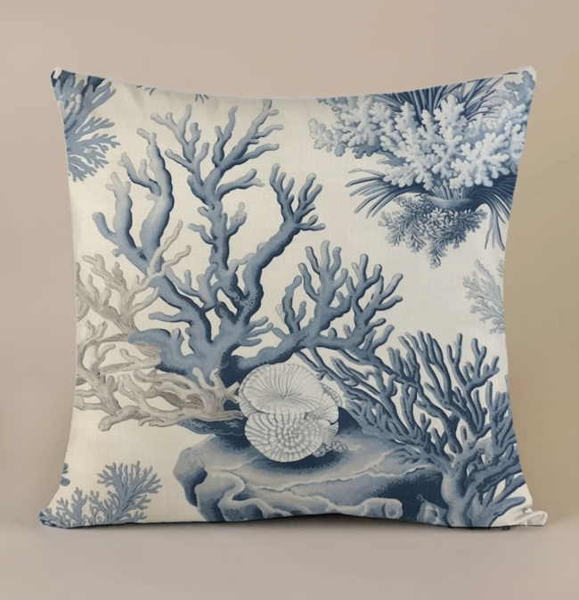 Coral Blue and White Pillow Cover