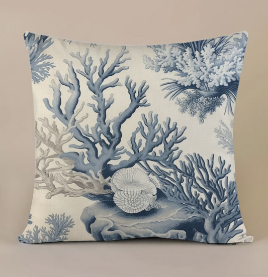 Coral Blue and White Pillow Cover