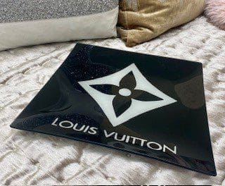 LV Inspired Black Glass Tray