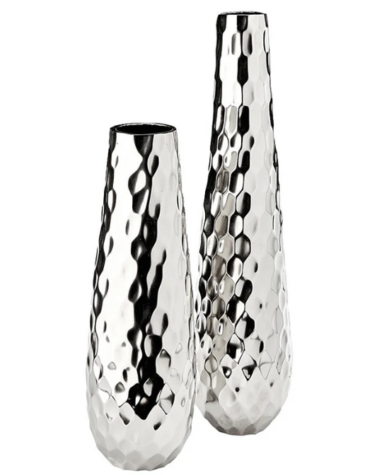 Silver Hammered Aluminum Vase